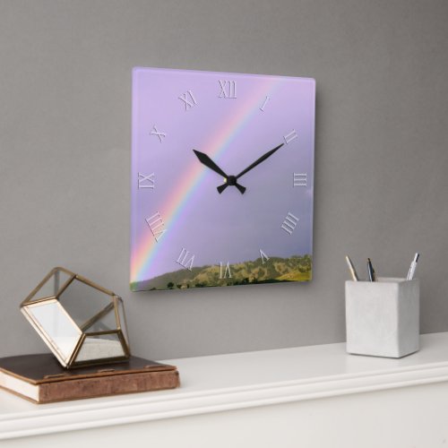 Over the Hills Rainbow Square Wall Clock