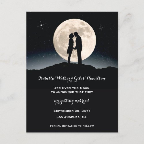 Over the Moon and Starry Night Wedding Announcement Postcard