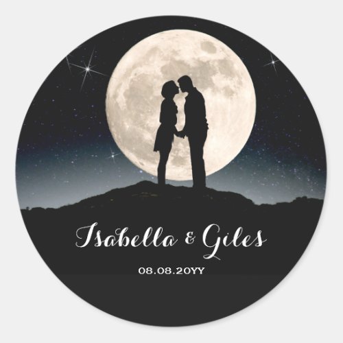Over the Moon and Starry Night Wedding Classic Round Sticker