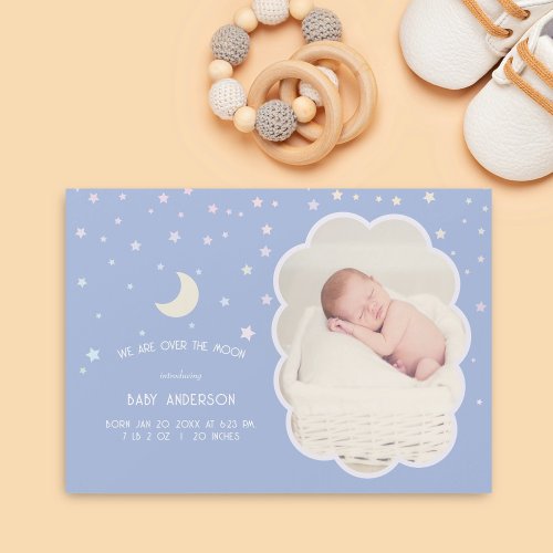 Over The Moon and Stars Baby Birth Announcement