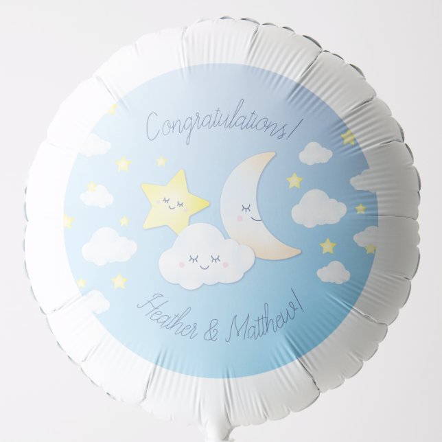 Over the Moon and Stars Baby Shower Balloon (Front)