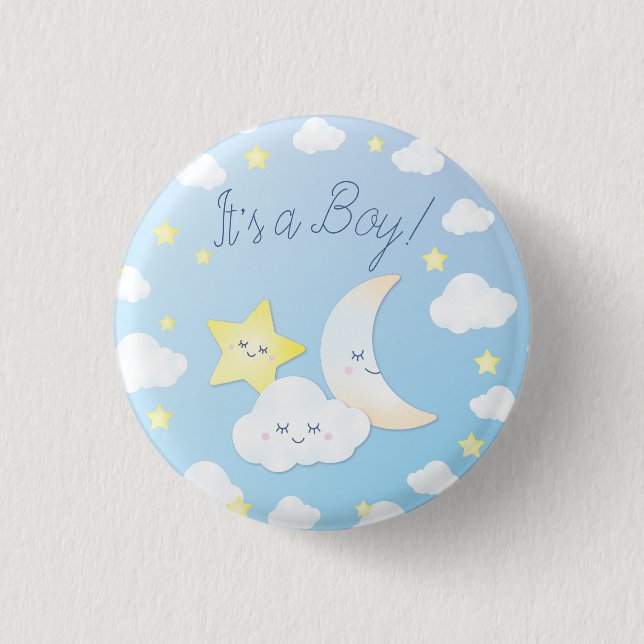 Over the Moon and Stars Baby Shower Button (Front)
