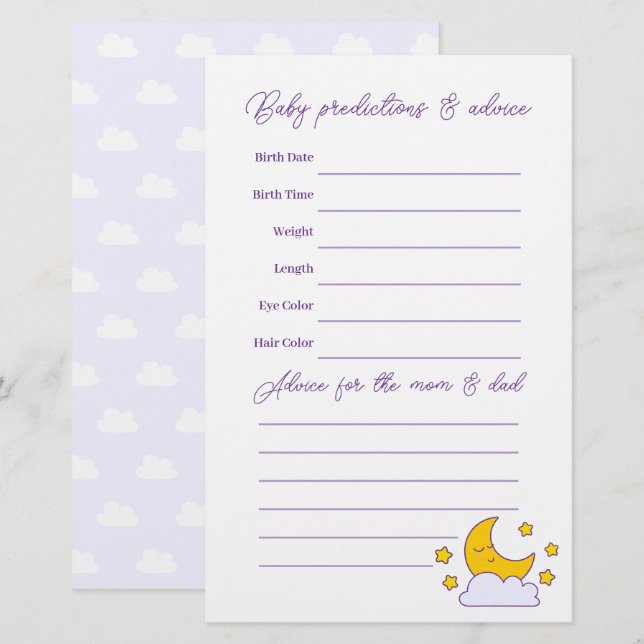 Over The Moon and Stars Baby Shower Guessing Game (Front/Back)