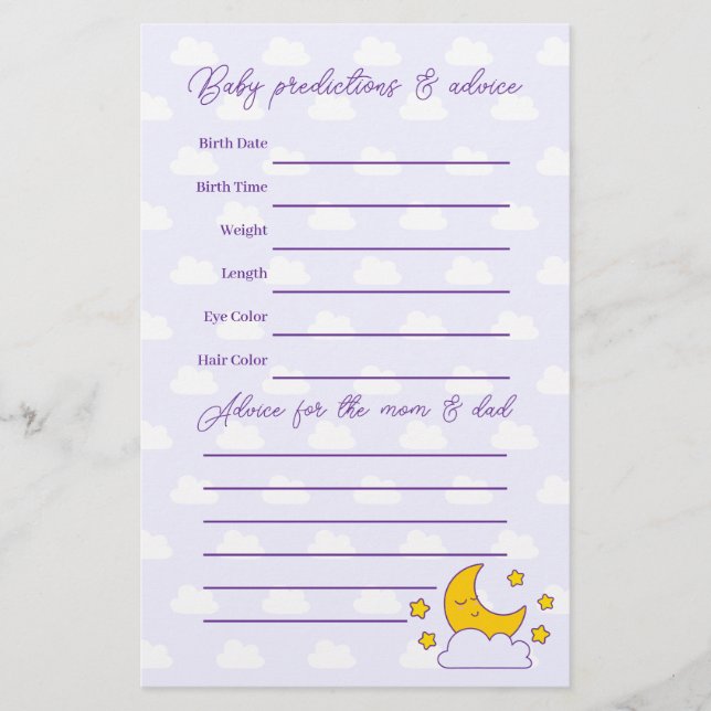 Over The Moon and Stars Baby Shower Guessing Game (Front)