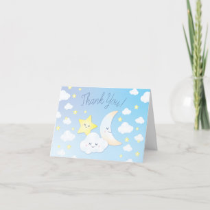 Over the Moon and Stars Baby Shower Letterpress Thank You Card
