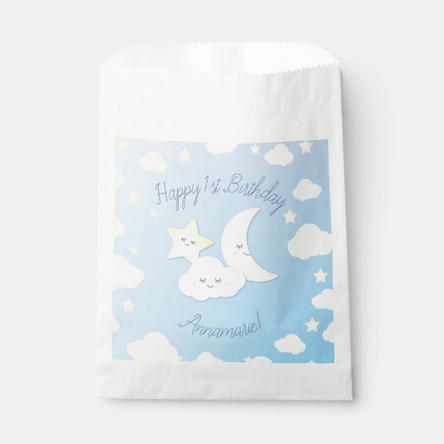 Over the Moon and Stars Birthday Party Favor Bag (Front)