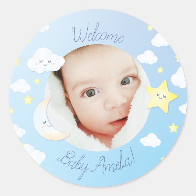 Over the Moon and Stars Classic Round Sticker (Front)