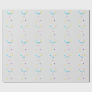 Over the Moon and Stars Custom Text Gray Backdrop Wrapping Paper