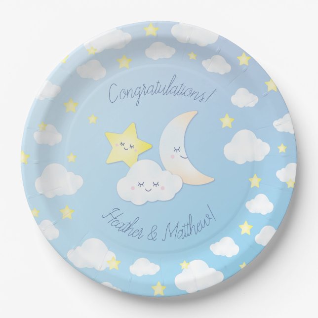 Over the Moon and Stars Paper Plates (Front)