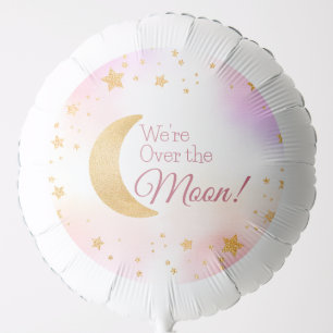 Over the Moon and Stars Pink Girl Baby Shower  Balloon