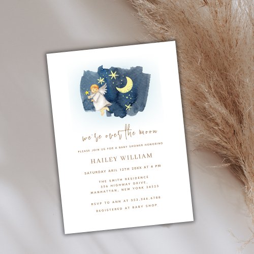 Over The Moon Angel Moon Star Baby Shower Invitation
