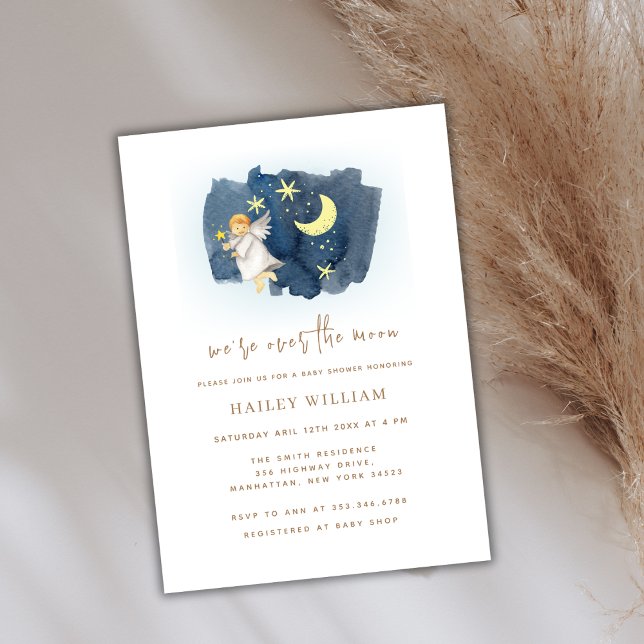 Over The Moon Angel Moon Star Baby Shower Invitation (Over The Moon Angel Moon Star Baby Shower Invitation)