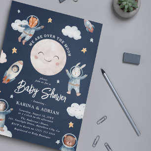 Over the Moon Astronaut Space Baby Shower Invitation