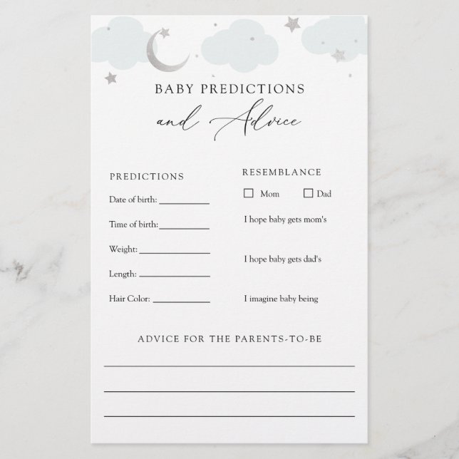 Over the Moon Baby Advice and Predictions Card (Front)