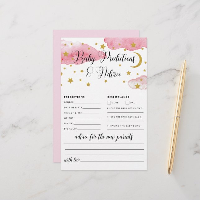 Over the Moon Baby Advice and Predictions Card (Front/Back In Situ)