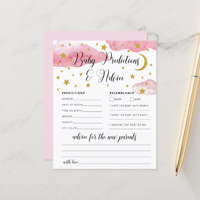 Over the Moon Baby Advice and Predictions Card (Front/Back In Situ)