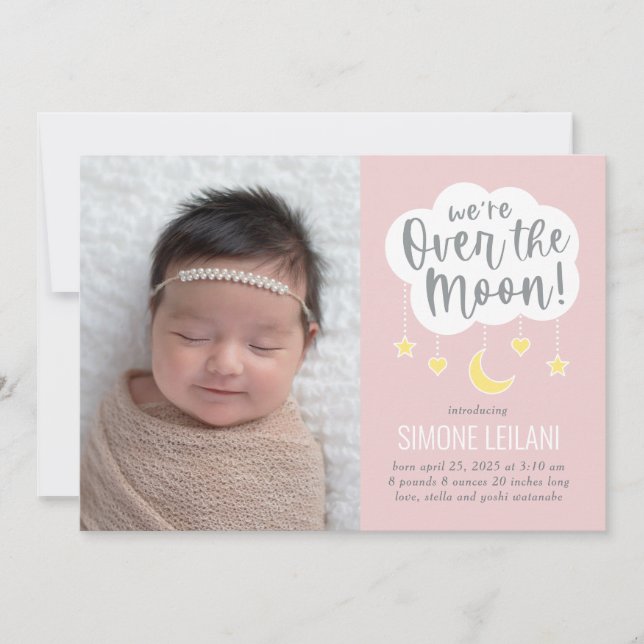 Over The Moon Baby Birth Announcement (Front)