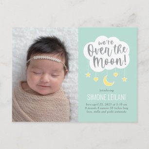 Over The Moon Baby Birth Announcement Postcard