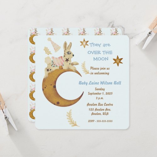 Over the Moon Baby Boy Shower  Invitation