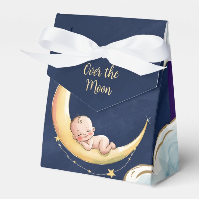 Over the moon Baby Celestial-Themed Baby shower Favor Boxes (Front Side)