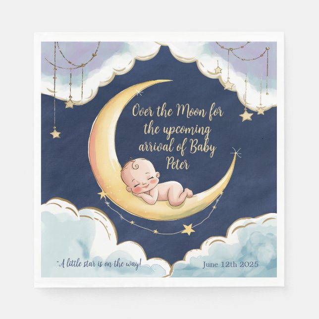 Over the moon Baby Celestial-Themed Baby shower Napkins (Front)