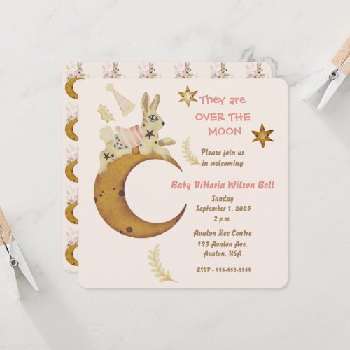 Over the Moon Baby Girl Shower  Invitation