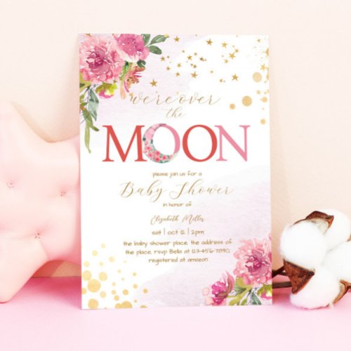 Over the Moon Baby Girl Shower Invitation