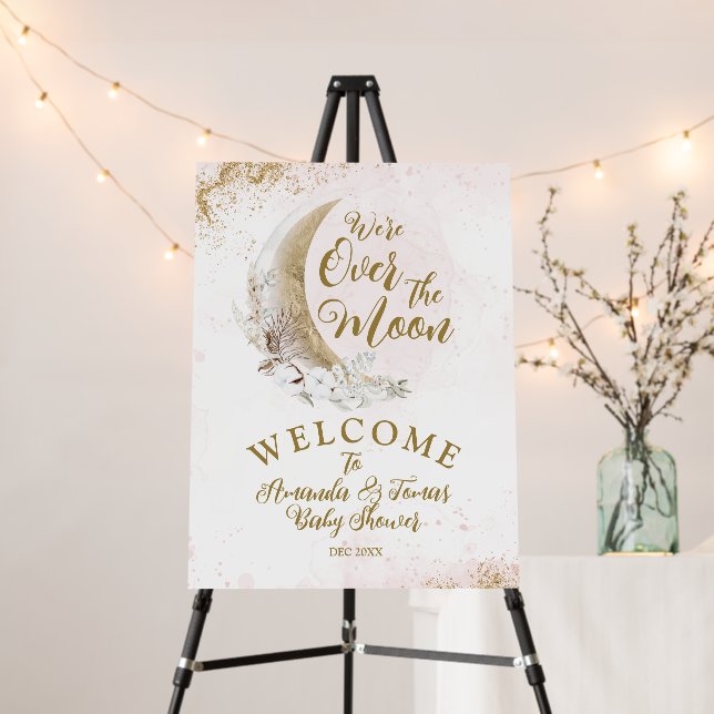 Over the Moon Baby Girl Shower Photo Welcome Foam Board (In Situ (Stand))