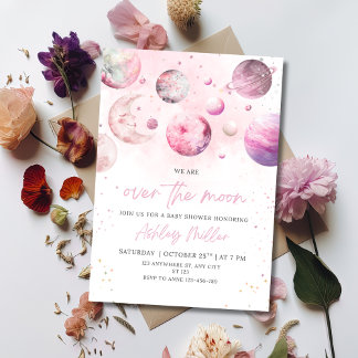 Over The Moon Baby Shower Astronaut Girl Shower Invitation
