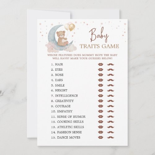 Over the Moon Baby Shower Baby traits Game Card