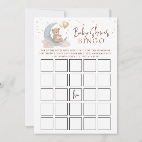 Over the Moon Baby Shower Bingo Game Card