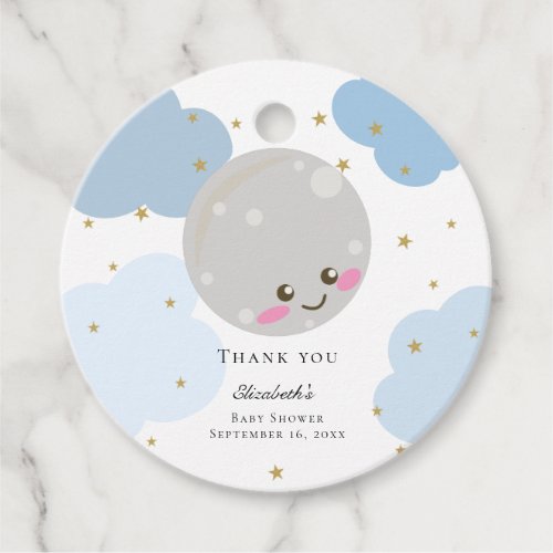 Over the Moon Baby Shower Blue Cute Gold Kawaii Favor Tags