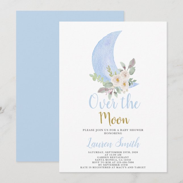 Over the Moon Baby Shower Boy Invitation (Front/Back)