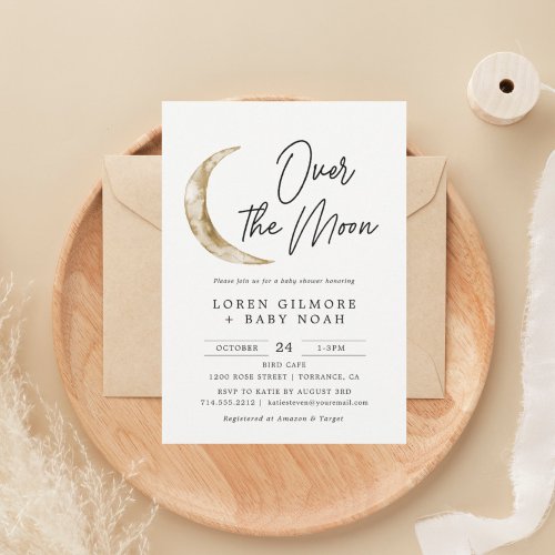 Over The Moon Baby Shower Boy Invitation