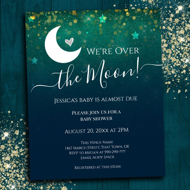 Over the Moon Baby Shower Budget Invitation