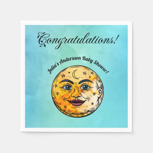 Over the Moon Baby Shower Celebration Napkins (Front)