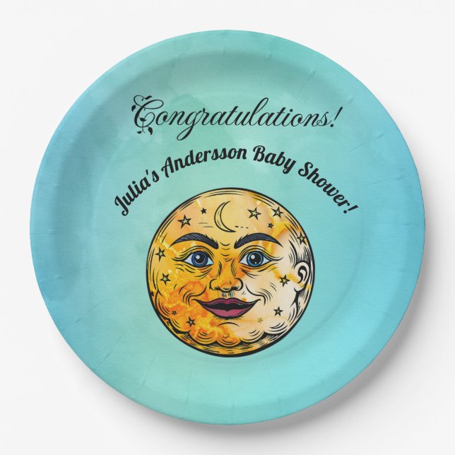 Over the Moon Baby Shower Celebration Paper Plates (Front)