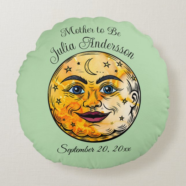 Over the Moon Baby Shower Celebration Round Pillow (Front)