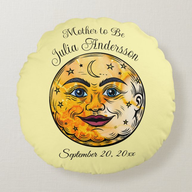 Over the Moon Baby Shower Celebration Round Pillow (Front)
