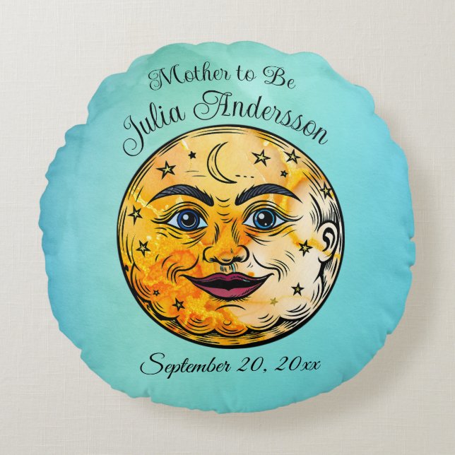 Over the Moon Baby Shower Celebration Round Pillow (Front)