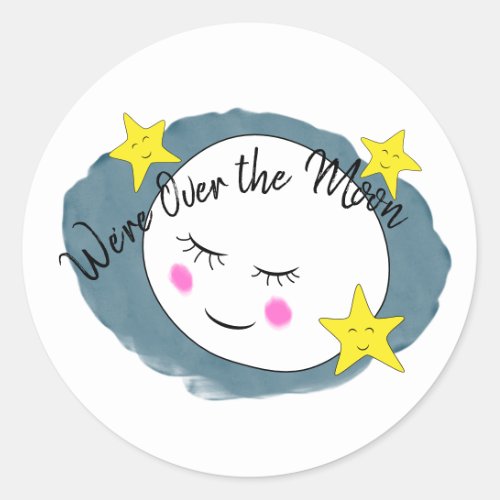 Over the Moon baby shower Classic Round Sticker