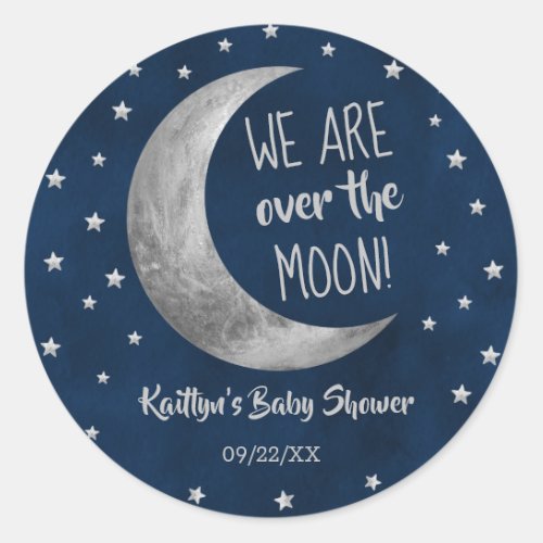 Over The Moon  Baby Shower Classic Round Sticker