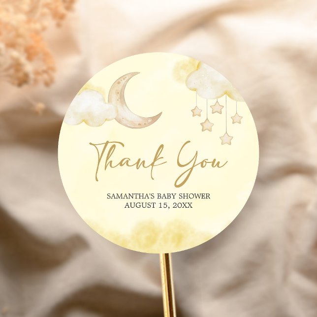 Over the Moon Baby Shower  Classic Round Sticker (Over the Moon Baby Shower Sticker)