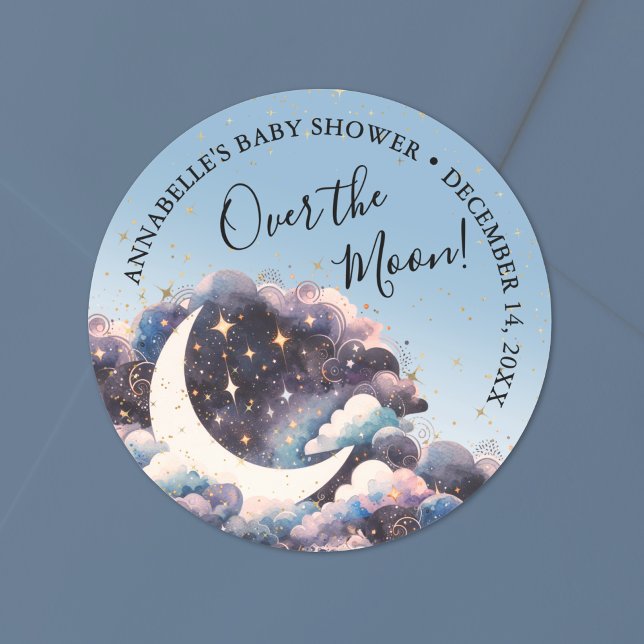 Over The Moon Baby Shower Classic Round Sticker (Over The Moon Baby Shower Classic Round Sticker)