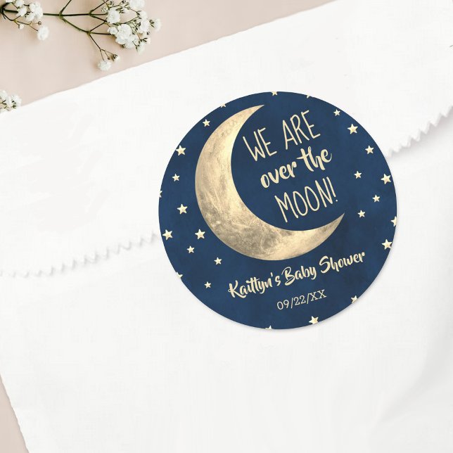Over The Moon | Baby Shower Classic Round Sticker (Creator Uploaded)