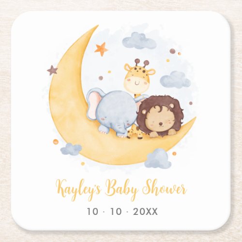 Over The Moon Baby Shower Coasters Cute Animals