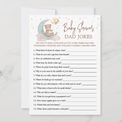 Over the Moon Baby Shower Dad Jokes Game Card