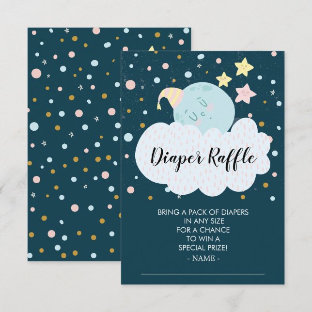 Over the Moon Baby Shower Diaper Raffle Ticket Invitation (Front/Back)