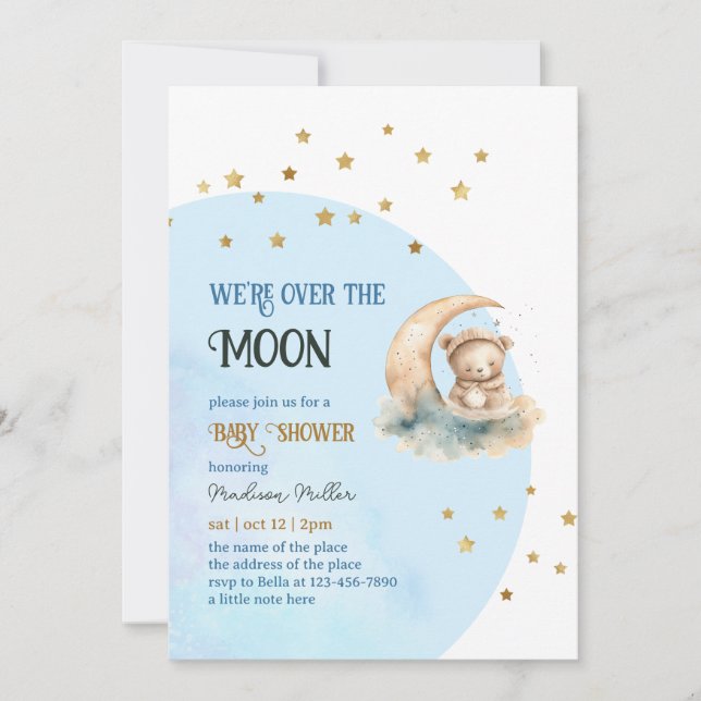 Over The Moon Baby Shower Diaper Raffle Tickets Invitation (Front)