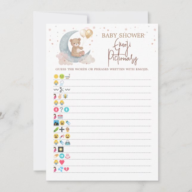 Over the Moon Baby Shower Emoji Pictionary Card (Front)